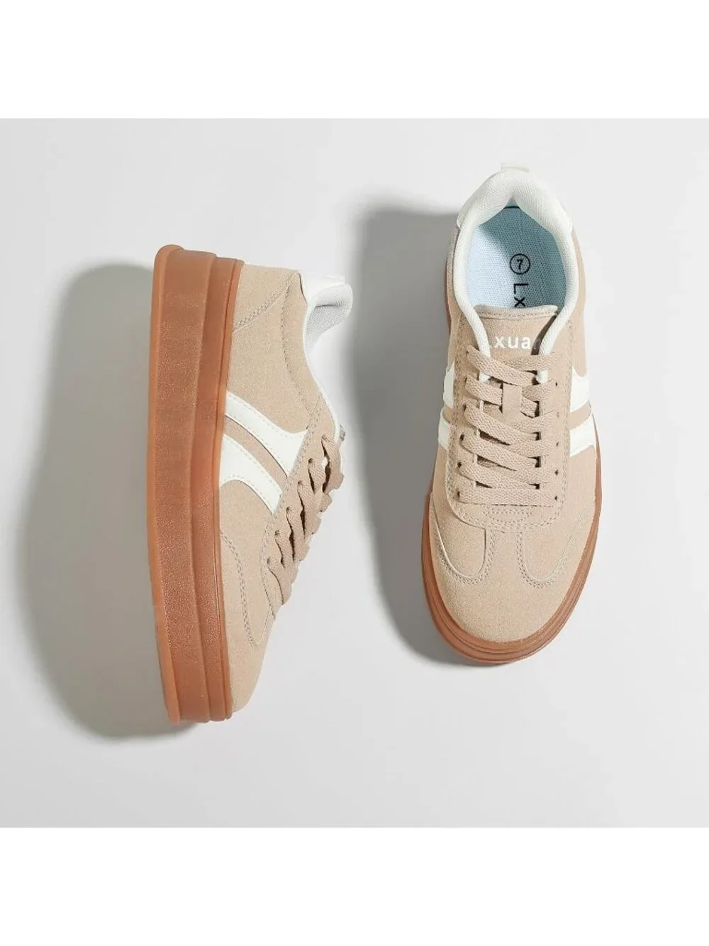 🆕Women's Khaki Gum Sole Fashion Sneakers Thick Platform Sole Rubber Shoes